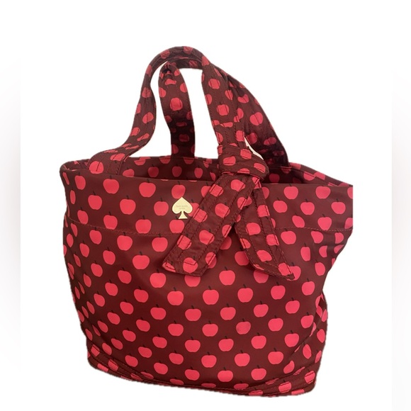 Kate Spade New York Flatiron Nylon-Barbara, all-over red/pink apple print EUC! - Picture 2 of 4